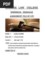 Kashmir Law College: Nowshera Srinagar Assignment File of CPC