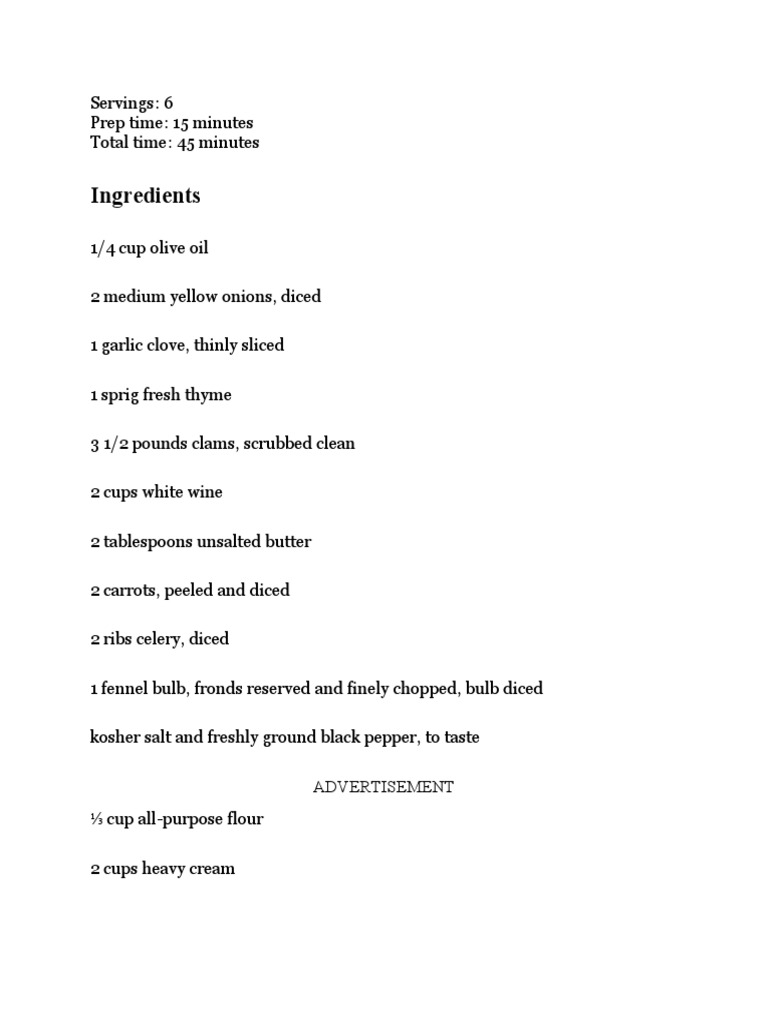 Seafood Chowder | PDF | Cooking, Food & Wine