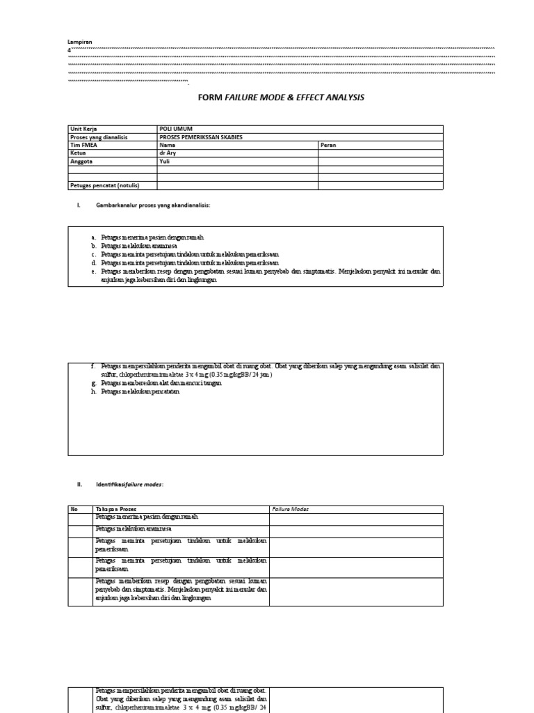 FMEA Analysis for Scabies Examination Process | PDF | Reliability ...