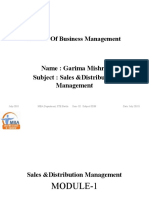 Masters of Business Management: Name: Garima Mishra Subject: Sales &distribution Management
