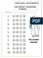 Hoja de Respuestas de Ciencia y Tecnología - 4 Grado