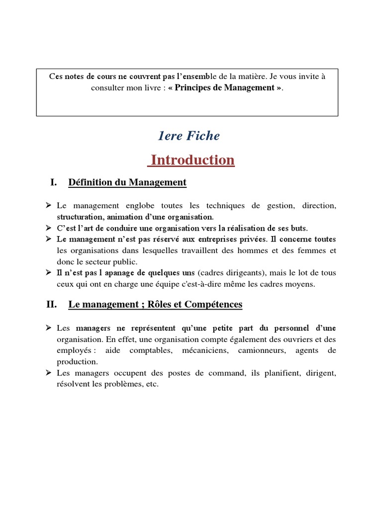 Management : Concepts et Rôles Clés | PDF | Motivation | Motivant