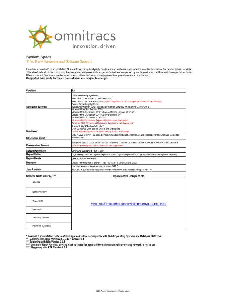 System Specs: Third Party Hardware and Software Support | PDF | Remote ...