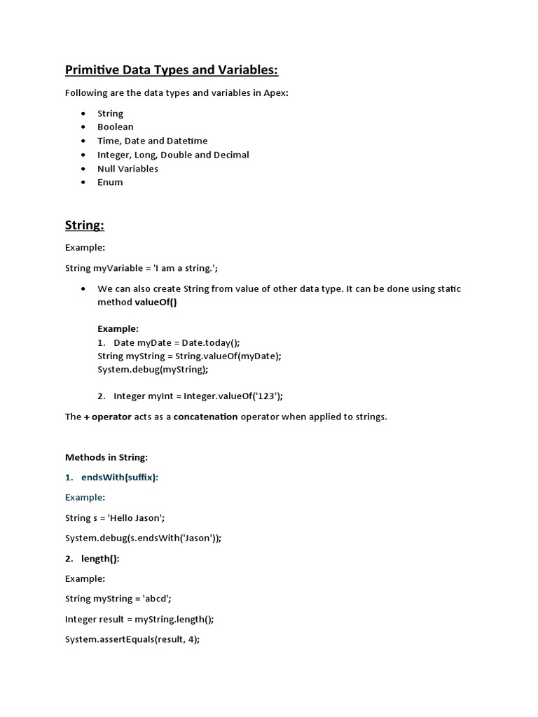 Apex Data Types and Variables Guide | PDF | Method (Computer ...