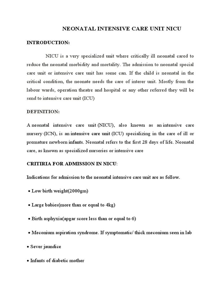 Neonatal Intensive Care Unit Nicu | PDF | Neonatal Intensive Care Unit ...
