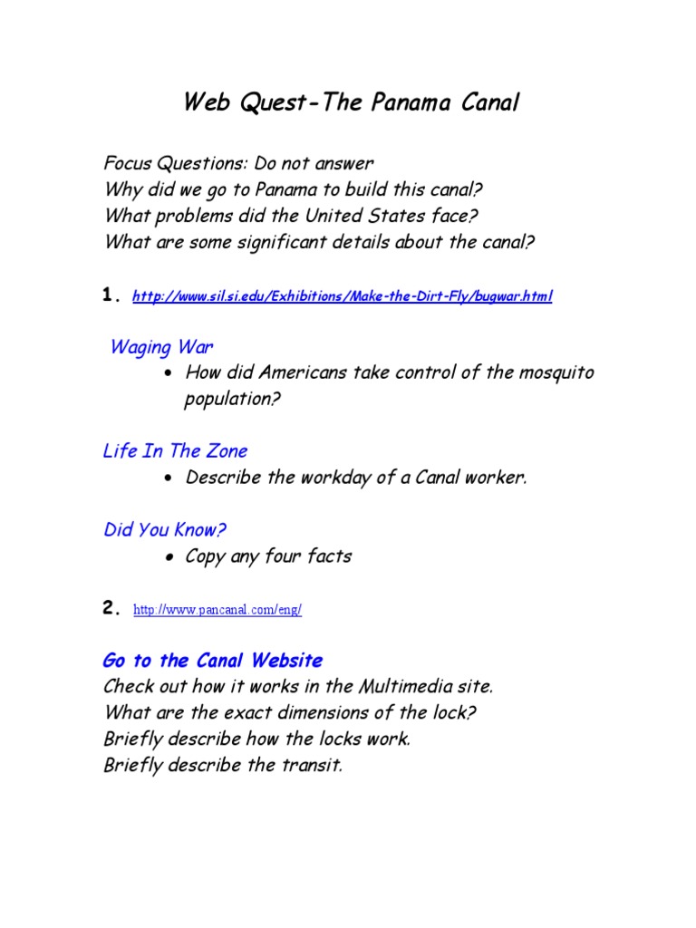 Web Quest-The Panama Canal: Waging War | PDF | Travel | History