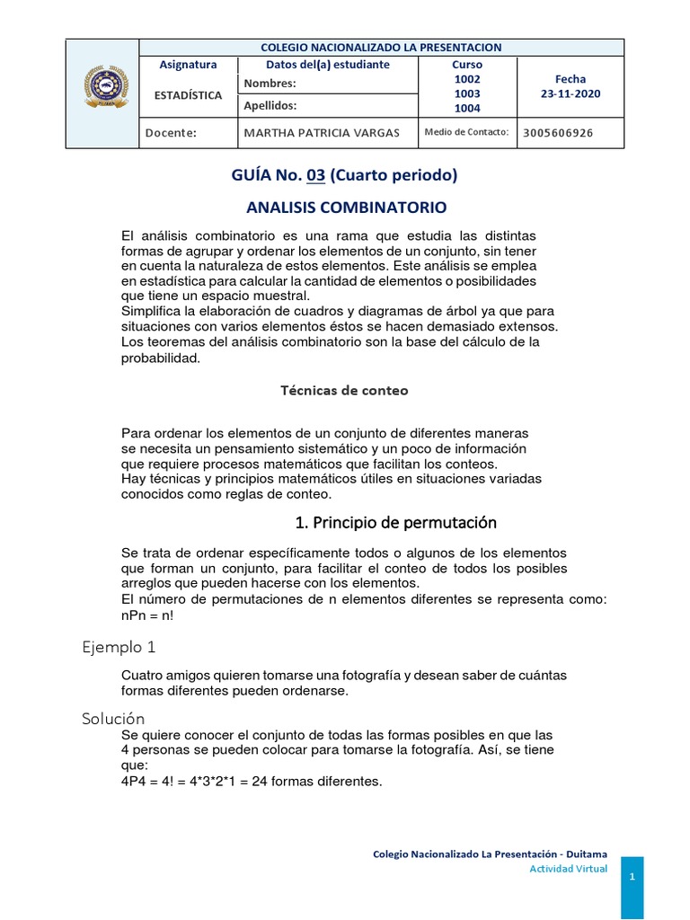 Ejercicios de Combinaciones para Niños | PDF | Combinatoria | Permutación