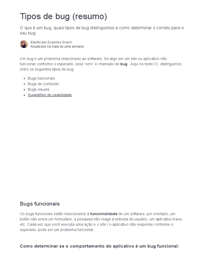 Tipos de Bug (Resumo) - Teste IO Academy | PDF | Testes de software ...