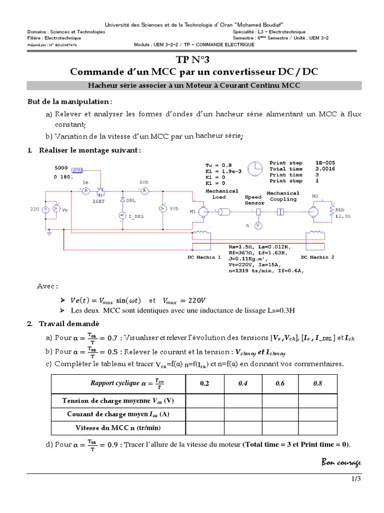 Commande MCC par Hacheur Série DC/DC | PDF | Courant continu haute ...