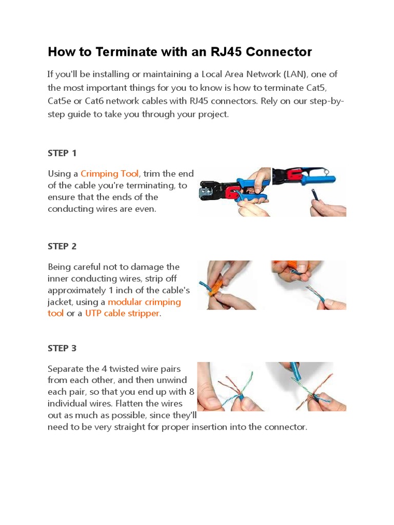 How To Terminate With An RJ45 Connector | PDF | Electrical Connector ...