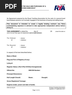 Agreement for the Sale and Purchase of a Second Hand Boat