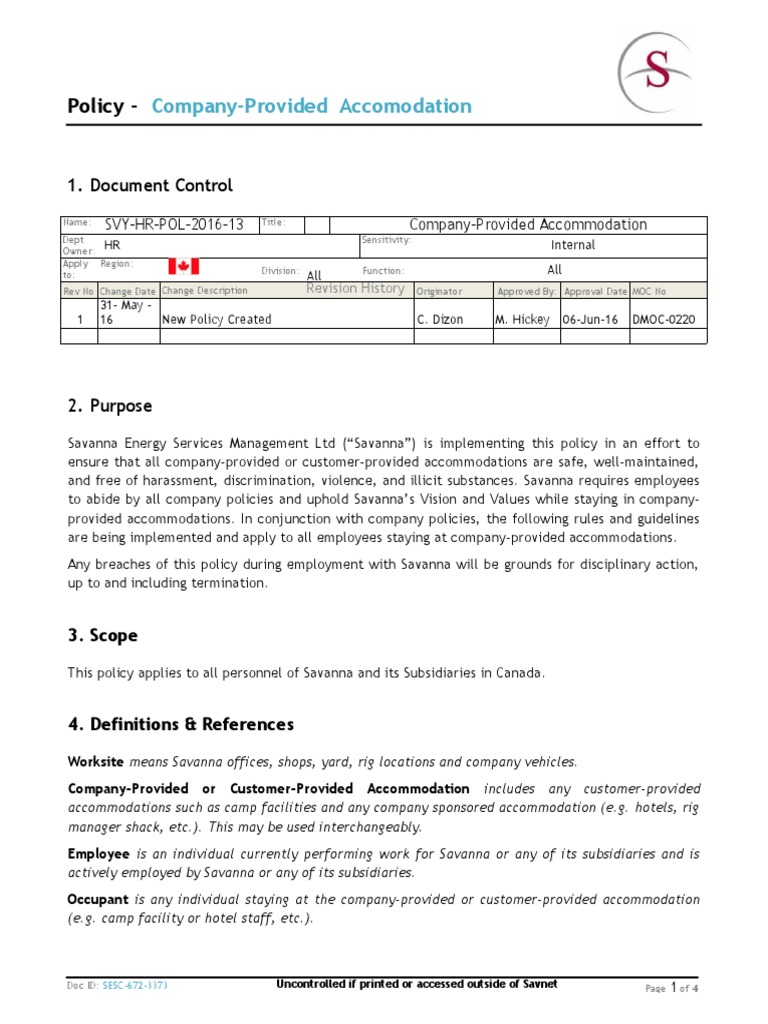 Company-Provided Accommodation Policy | PDF | Sexual Harassment ...