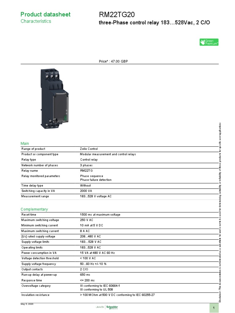 Relay de Phase Schneider RM22TG20 | PDF | Alternating Current | Relay