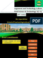 University of Management and Technology, Lahore Introduction To Food Science & Technology 3 (2-1) (FT 1102)