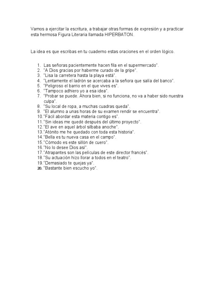 Ejercicio de Aplicación Hipérbaton | PDF