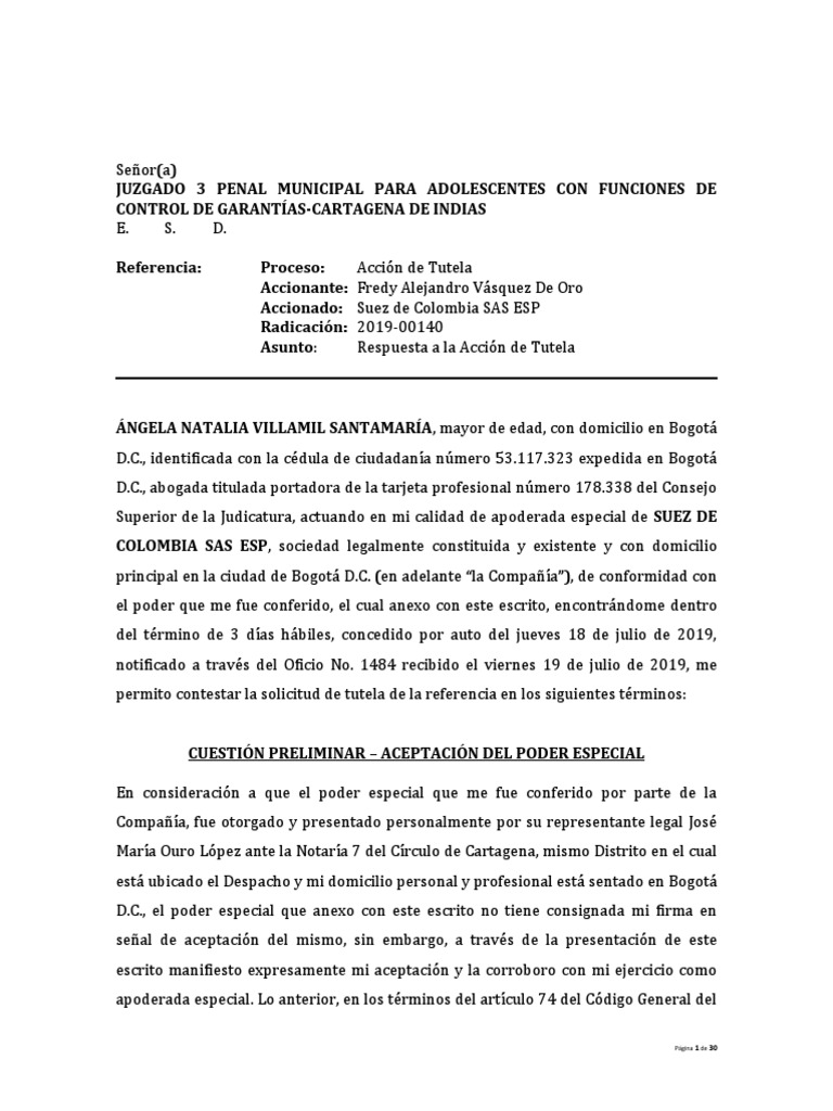 Contestación a Acción de Tutela Laboral | PDF | Derecho laboral ...