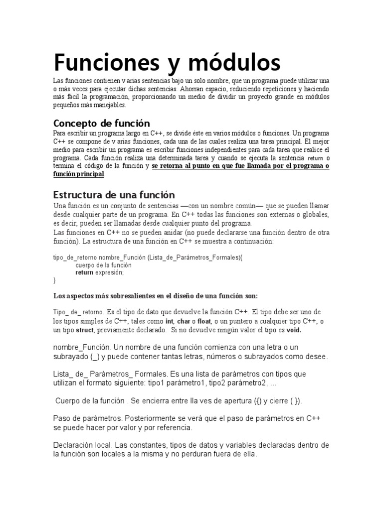 Funciones C++ | PDF | C ++ | Paradigmas de programación