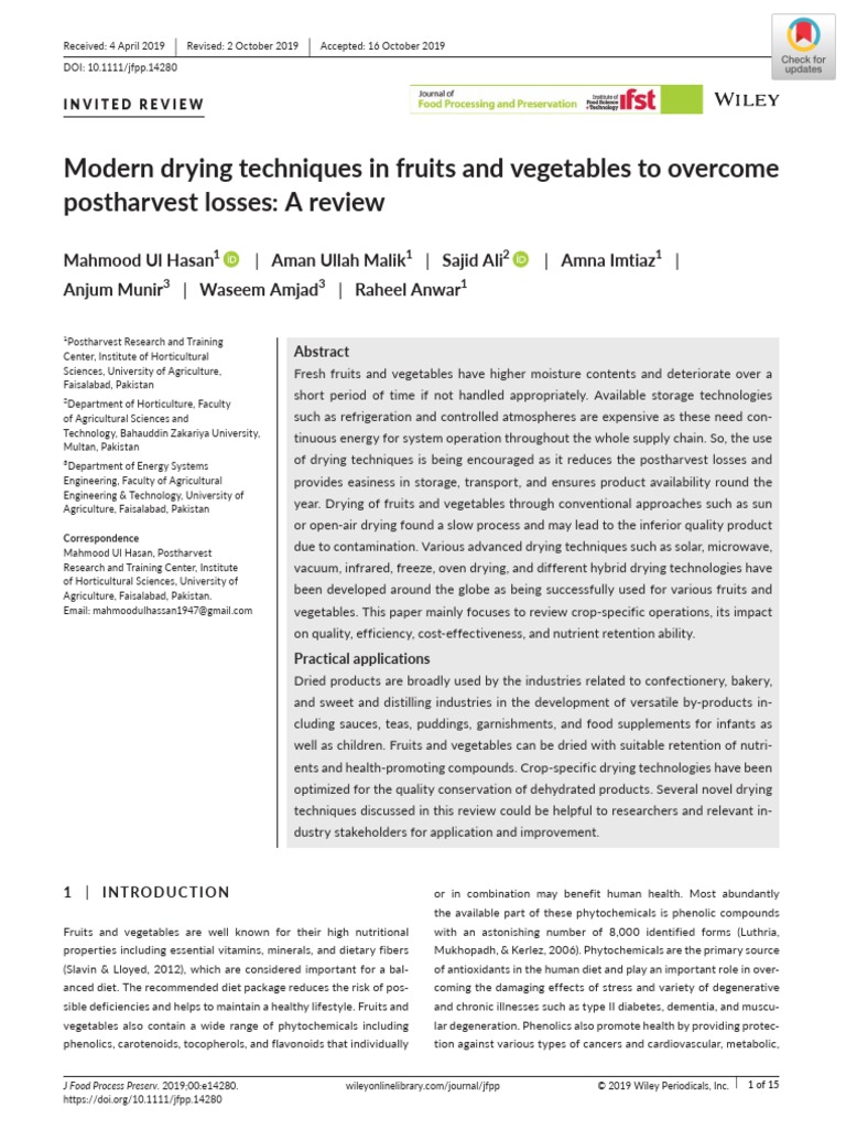 Modern Drying Techniques in Fruits and Vegetables To Overcome | PDF ...