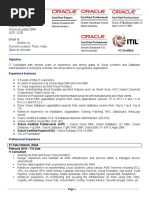 AWS Cloud Architect, Oracle Apps DBA, Oracle Core DBA, Oracle Exadata DMA Ocp, Oce Email Id Mobile No Current Location: Pune, India Open To Relocate