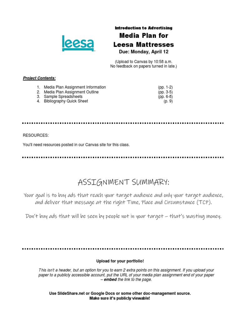 Media Plan Assignment | PDF | Spotify | Communication