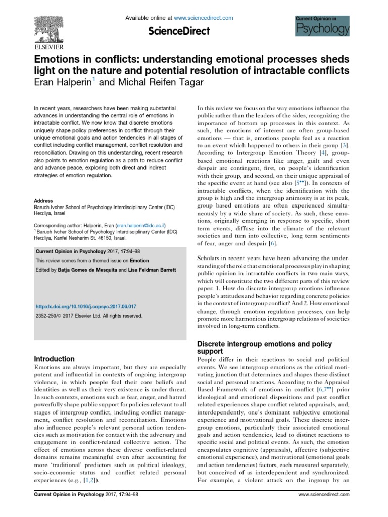 Emotion Regulation in Conflict Resolution | PDF | Conflict Resolution ...