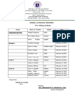 Kindergarten: Schedule of Classroom Observation Time: 8:00 Am - 11:30 Am