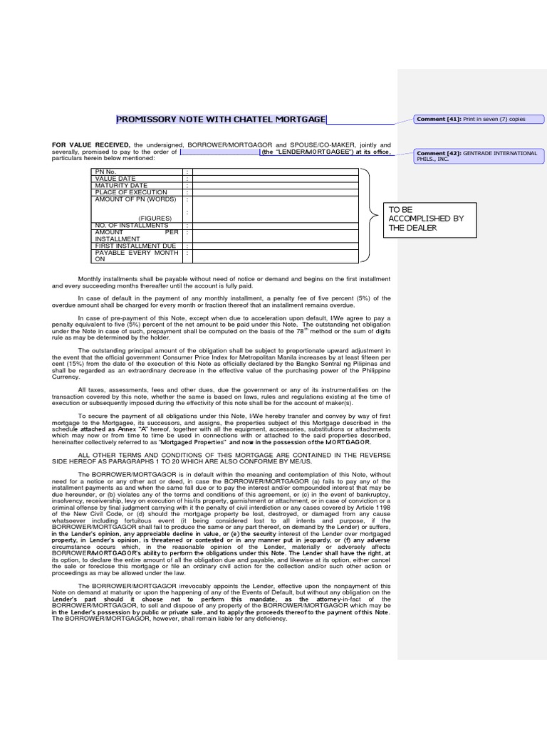 Promissory Note with Chattel Mortgage | PDF | Mortgage Law | Foreclosure