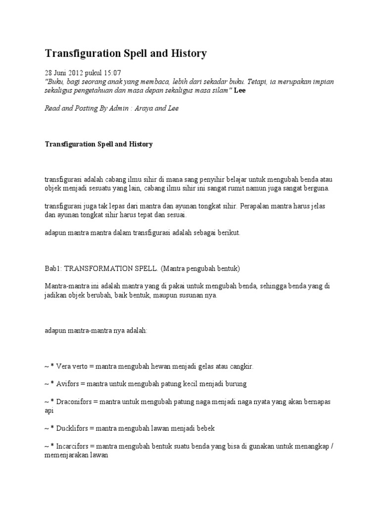 Sejarah dan Mantra Transfigurasi Sihir | PDF | Filsafat