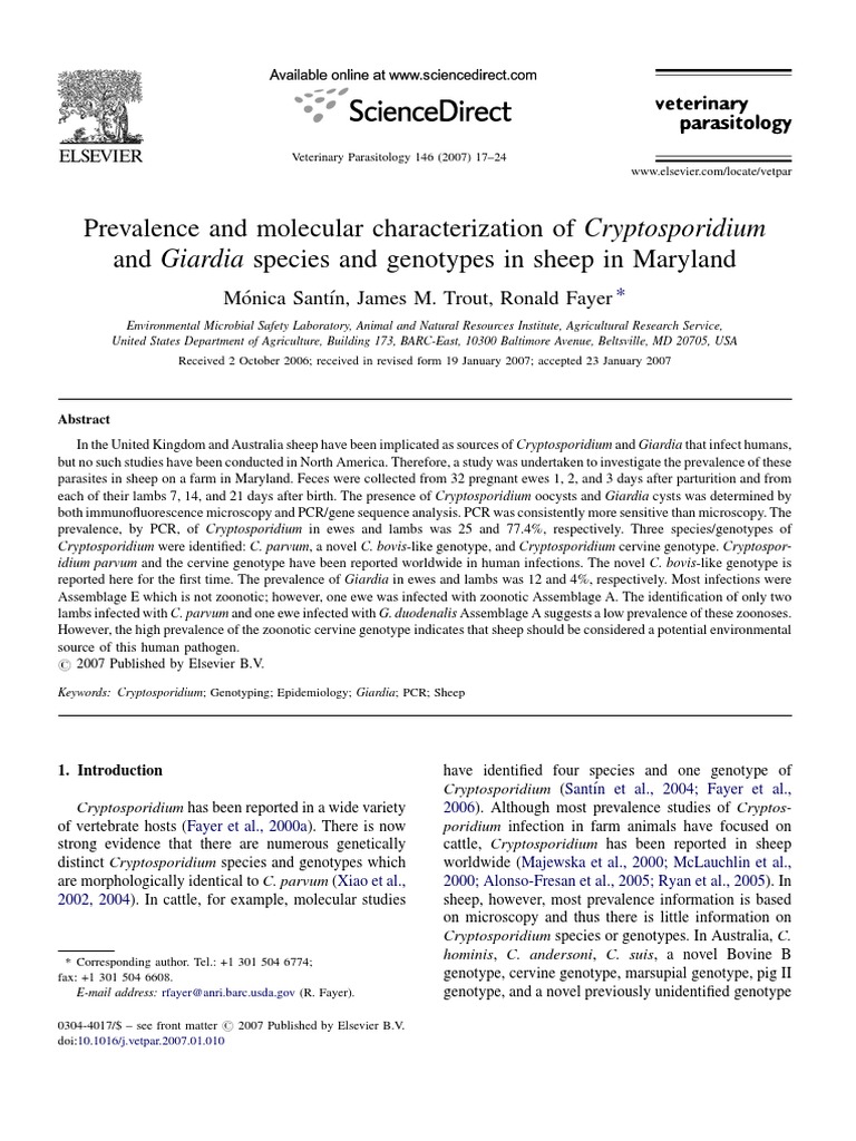 Cryptosporidium and Giardia in Maryland Sheep | PDF | Polymerase Chain ...