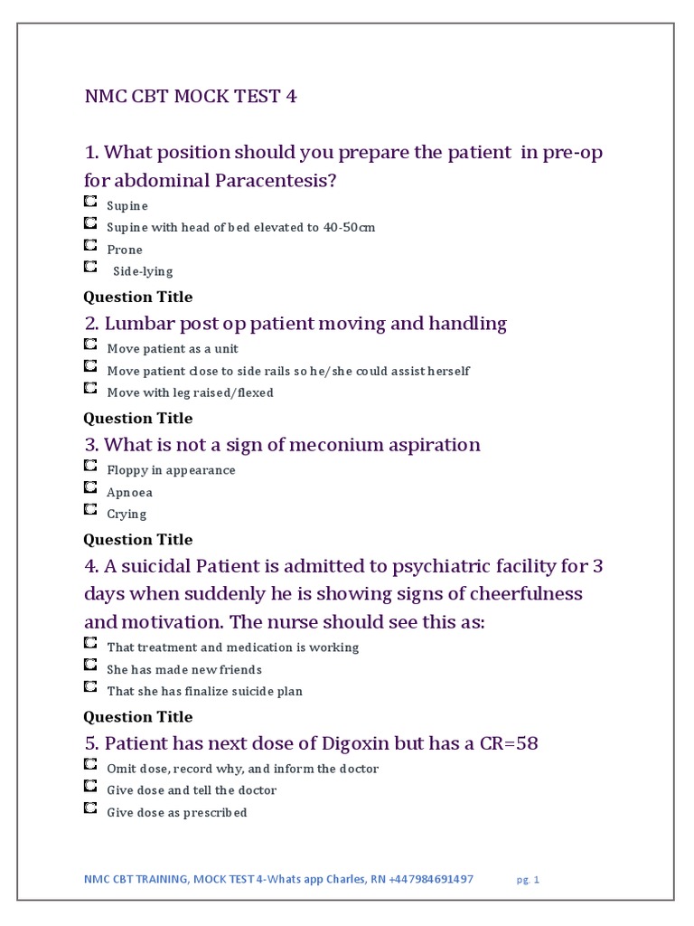 Nmc Cbt Mock Test 4 Pdf Diseases And Disorders Clinical Medicine