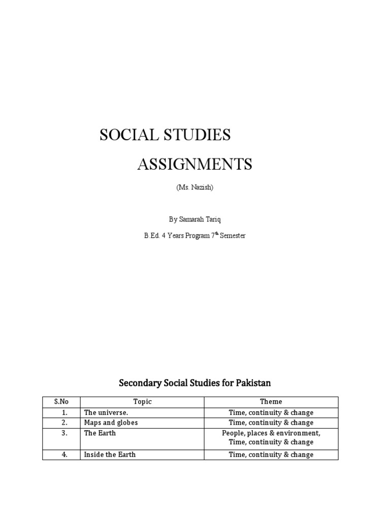 SOCIAL STUDIES Syllabus Break Up PDF Pakistan Geography