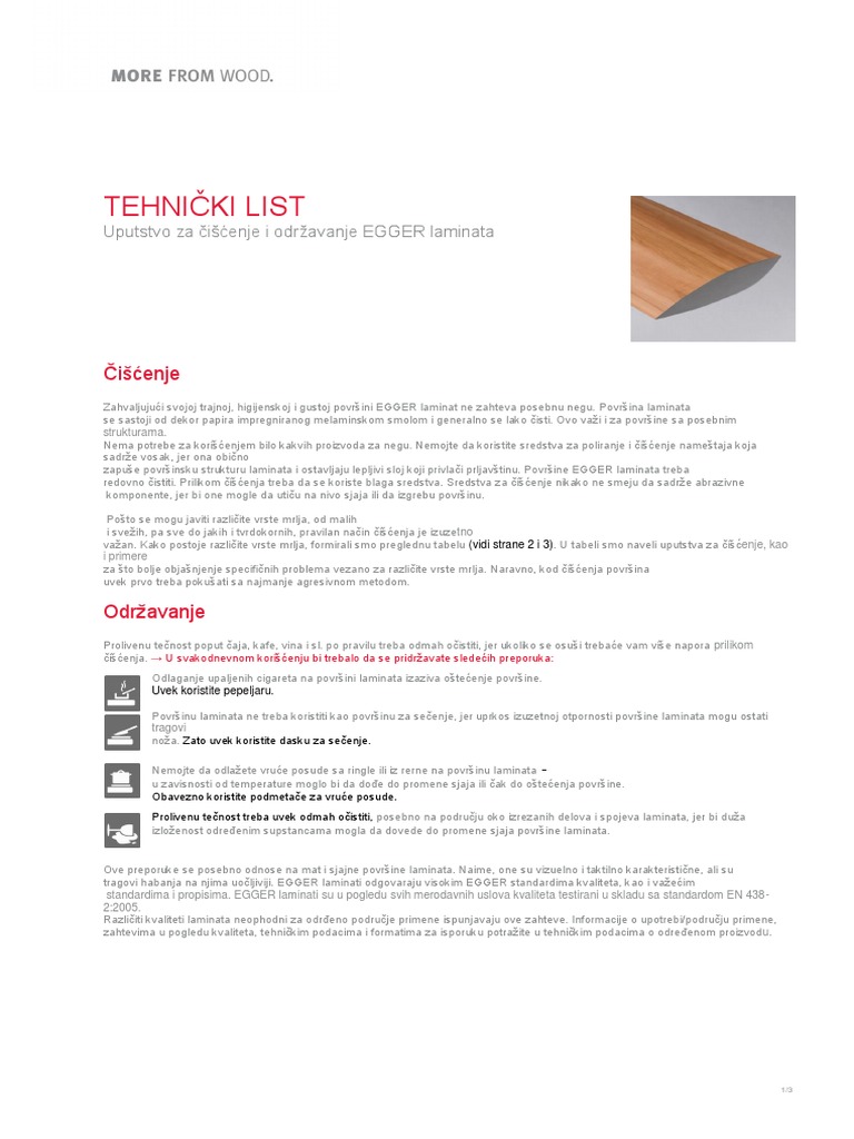 TL EGGER Laminate Cleaning and Care Instructions Rs PDF
