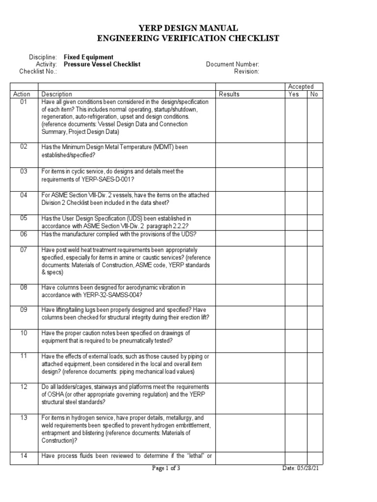 Pressure Vessel Design Verification Checklist | PDF | Specification ...