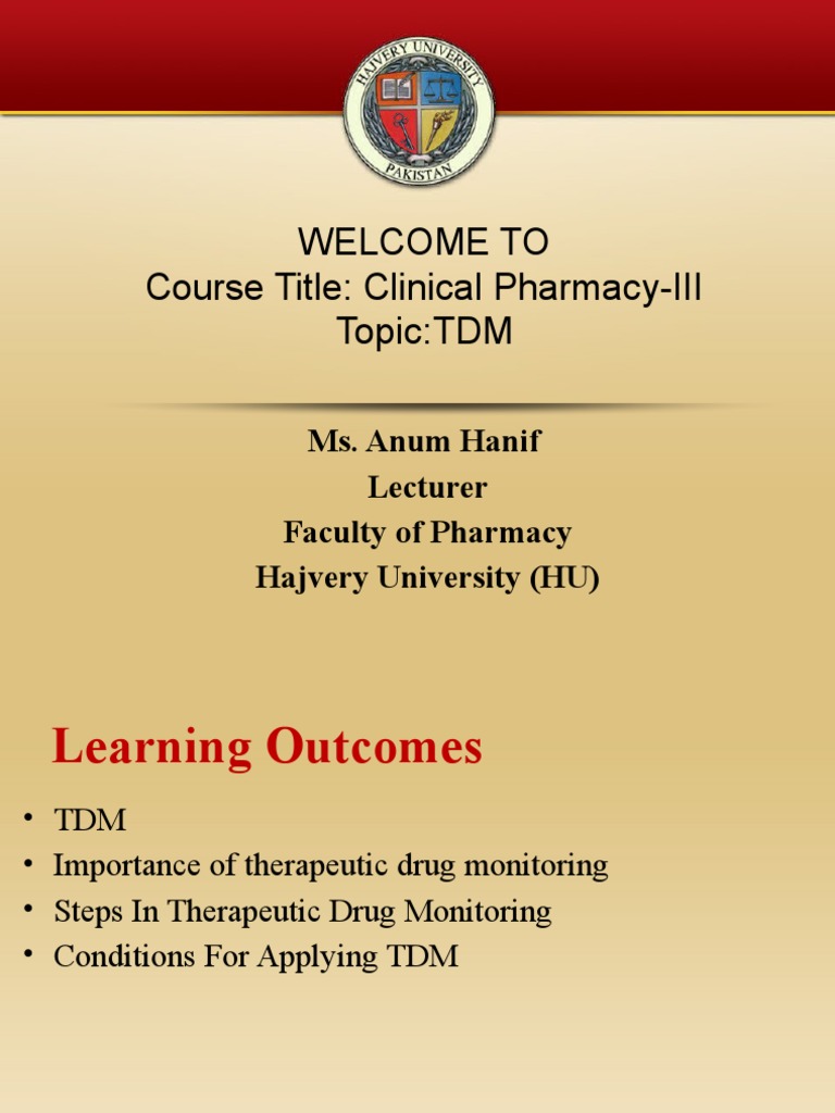 Clinical PharmacyIII TDM Essentials PDF Dose (Biochemistry