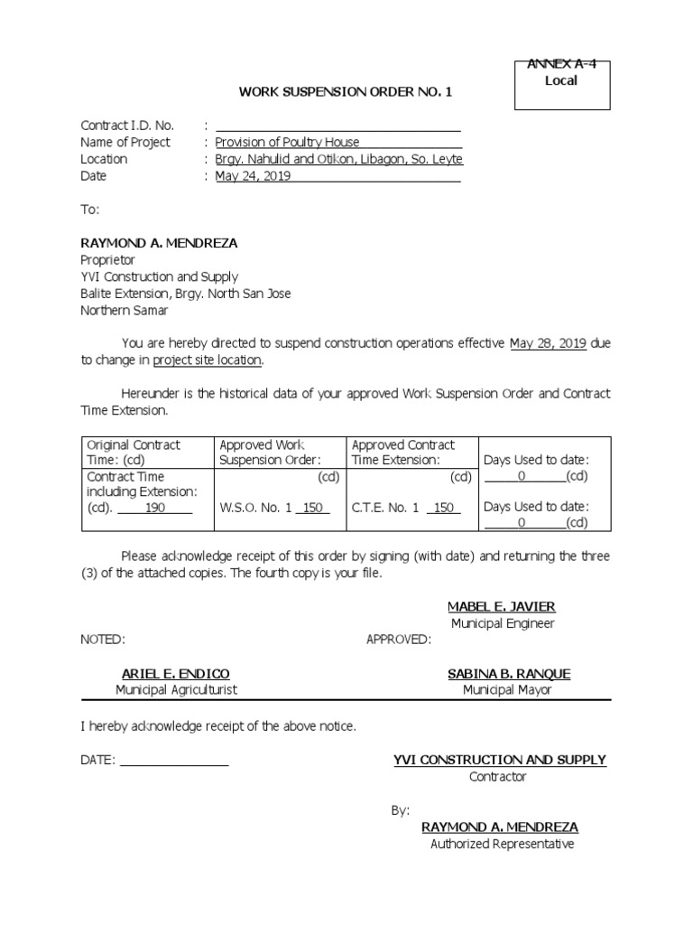 Work Suspension Order PDF