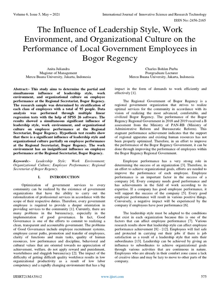 The Influence of Leadership Style, Work Environment, and Organizational ...