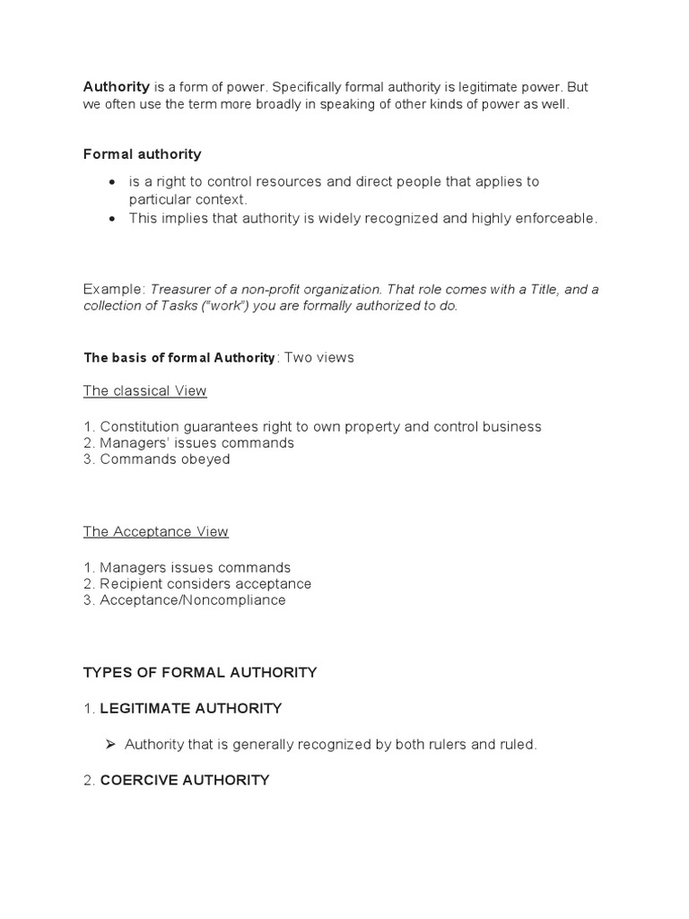 Understanding Formal Authority Types | PDF | Sovereignty | Legitimacy ...