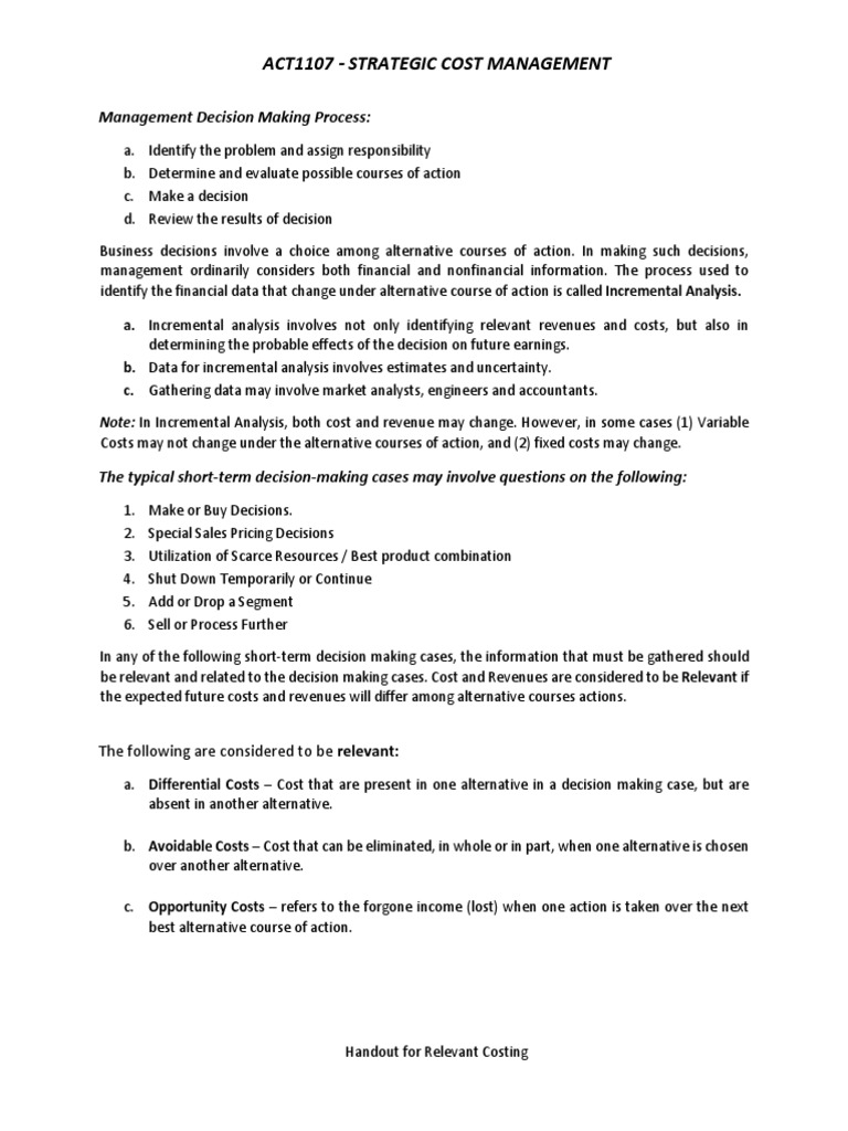 Relevant Costing in Decision Making | PDF | Decision Making | Cost