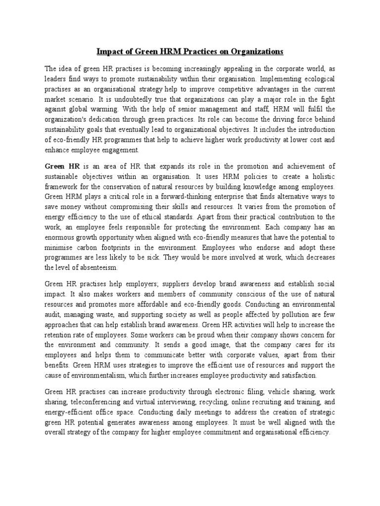 Green HRM: Enhancing Sustainability Efforts | PDF | Human Resource ...