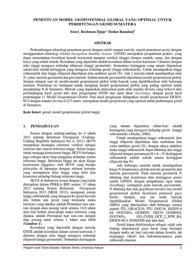Model Geopotensial Optimal Geoid Sumatera | PDF