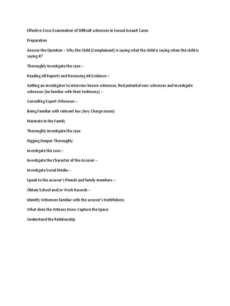 Cross Examination in Sexual Assault Cases | PDF