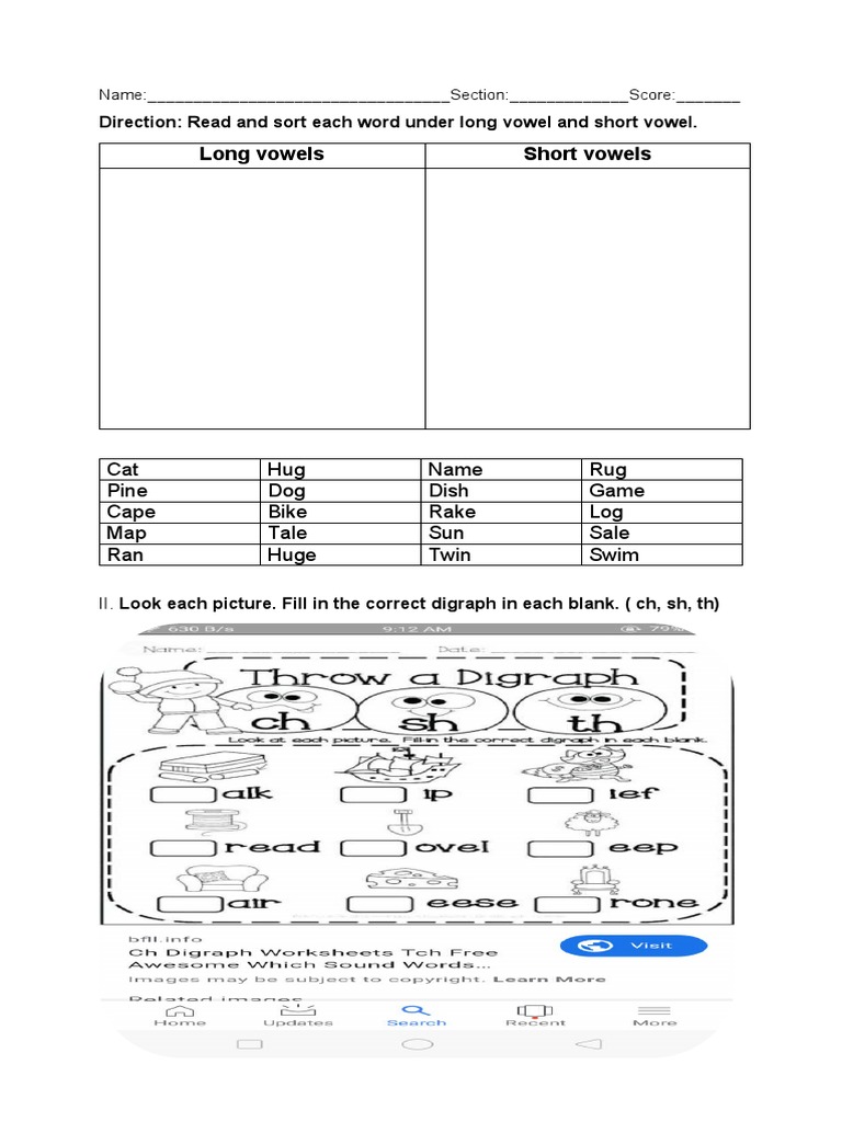 Long Vowels Short Vowels Cat Hug Name Rug Pine Dog Dish Game Cape Bike