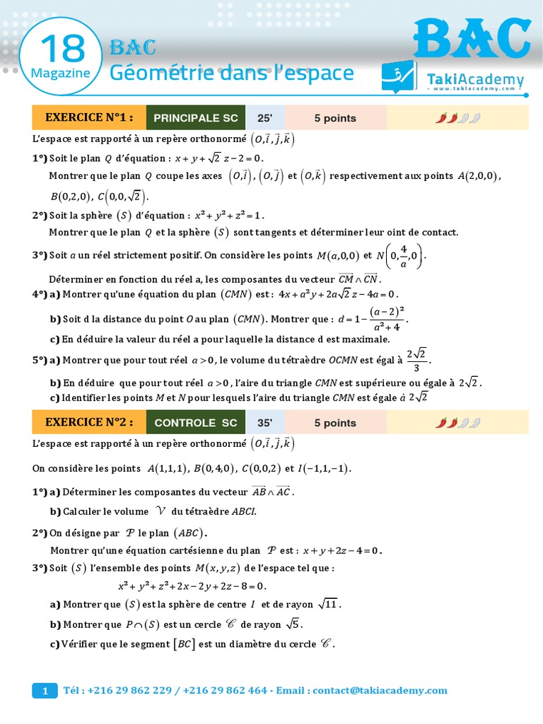 Géométrie dans l'Espace 2 Bac Exos | PDF | Plan (Géométrie) | Cercle