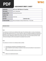 Assignment Brief 2 Sheet: Unit 2: Networking