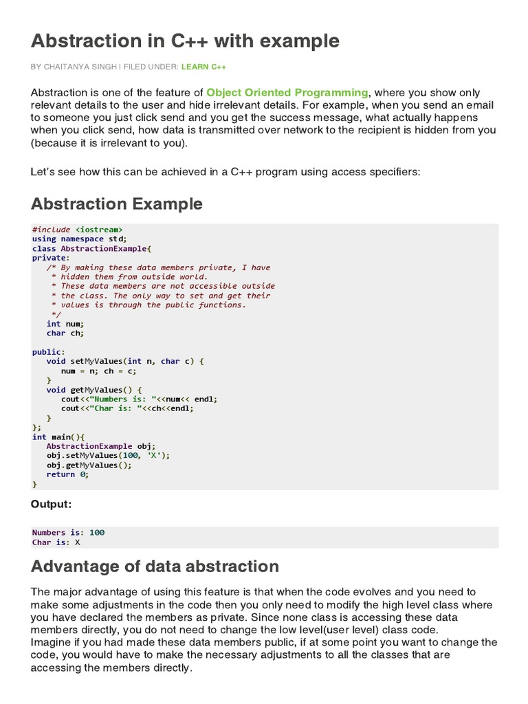 Abstraction in C++ With Example | PDF