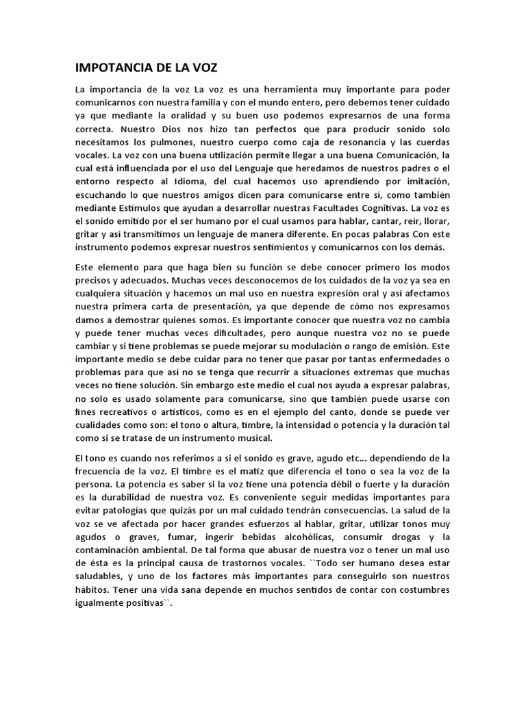 Importancia y cuidado de la voz humana | PDF | Sonido | Conceptos ...
