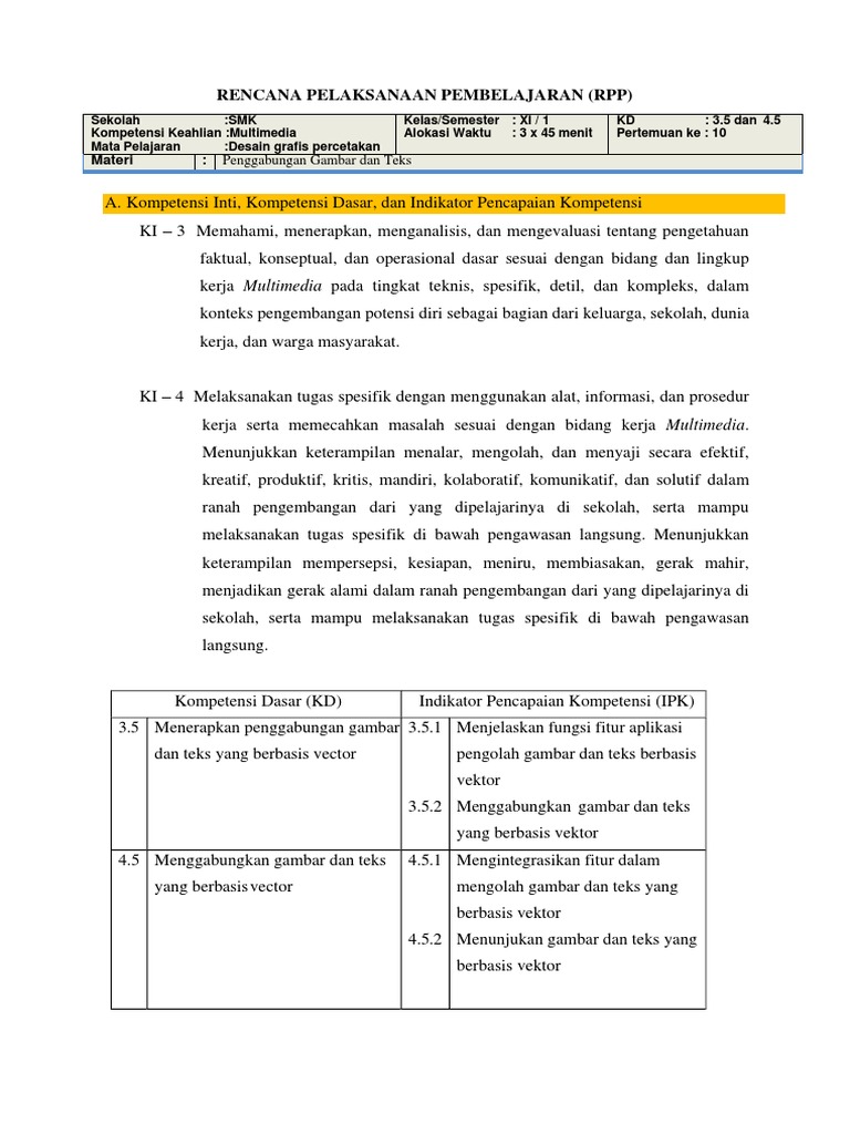 RPP Desain Grafis Percetakan | PDF