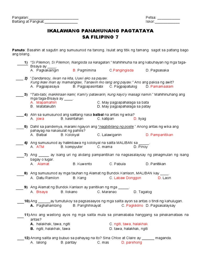 G7 Q2 Pagsusulit | PDF