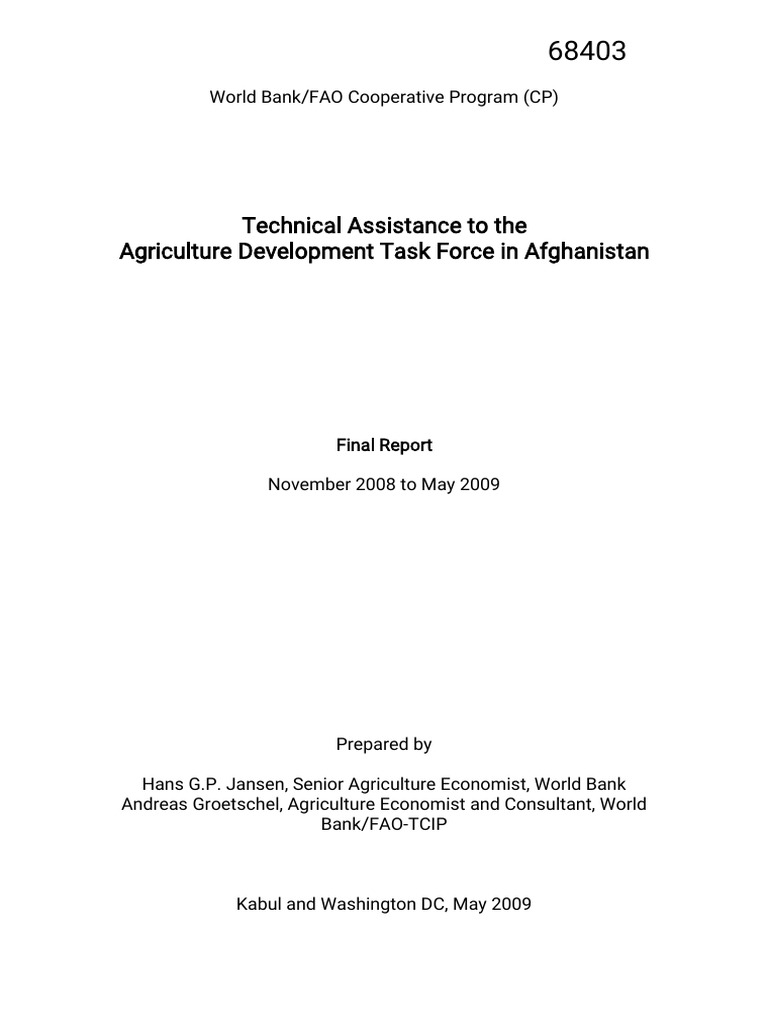 Technical assistance to the agriculture development task force in