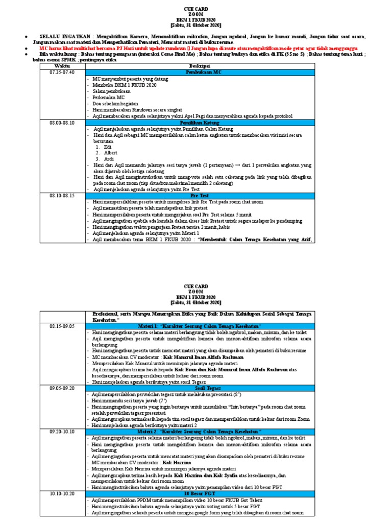 Template Cue Card MC BKM 2020 | PDF